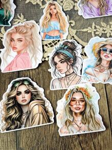 16 pezzi di adesivi di personaggi rurali europei e americani alla moda con capelli ricci, per bricolage, scrapbooking, album, organizer, diari, articoli di cartoleria vintage, per laptop, valigie, pareti, frigoriferi, auto e borracce. Torna a scuola