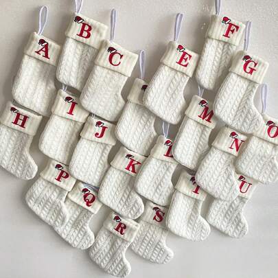 1pc Small Embroidered Letter Knitting Mini Cute Embroidered STOCKINGS KNITTING CHRISTMAS Decorations Stockings Red, White, Stockings Christmas Decorations