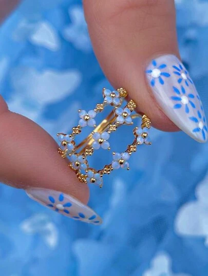 1 pieza Anillo de flor triple de ópalo dulce de plata esterlina S925, anillo de mujer vintage simple de alta calidad, regalo de joyería para mujer para fiesta retro de San Valentín