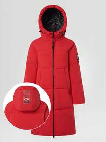 Áo khoác lông vũ Chericom New 2024 thời trang dài vừa phải dày dặn có mũ trùm đầu dành cho nữ, ấm áp và đa năng cho mùa đông - màu đỏ cổ điển - Xem 5