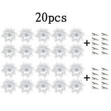 Set de 10 piezas de adornos navideños de flores de Nochebuena con brillo - Flores de Nochebuena artificiales con pinzas y tallos, para decorar coronas navideñas, decoración festiva de Navidad y Año Nuevo