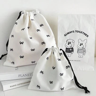 かわいいちょう結びキャンバス巾着、シンプルな引紐ストレージバッグ、マルチ用途の携帯可能な閉じ込めバッグ、自宅や旅行に、女性の整理整頓、バレンタインに適しています