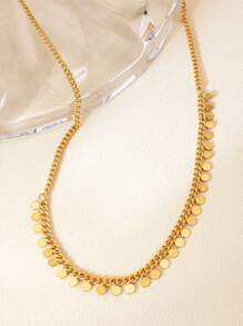 1 pièce Collier fantaisie rond à franges, chaîne colonne vertébrale dorée. Collier convenant à un port quotidien pour femmes