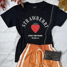 Women's Cotton T-Shirt Tee Tshirt Fruit Strawberry Strawberry Blouse Modern Fashion Blogger - 關閉草莓 - 查看 4