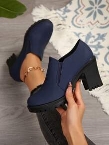 Damen Klassische Plateau High Heels, Plateau Pumps, Bequeme Arbeitsschuhe, Frühling/Sommer 2025 - dunkelblau - Übersicht 2