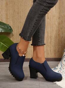 Damen Klassische Plateau High Heels, Plateau Pumps, Bequeme Arbeitsschuhe, Frühling/Sommer 2025 - dunkelblau - Übersicht 5