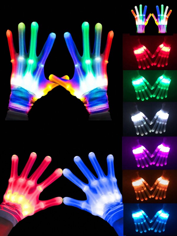 A Pair Of LED Sparkling Gloves, Available In Multiple Colors, Suitable For Festivals And Celebrations Such As Christmas, Carnival, Bars, Music Festivals, Cheering Props, Birthday Gifts, Thanksgiving, Carnival, And Family Playgrounds. Cool And Fun Glowing Accessories