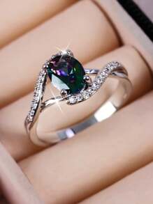 1 件奢华经典方晶锆石椭圆形戒指，圣诞节、周年纪念日送给女性的优雅礼物 - 0406 - 查看 3