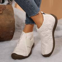 女士时尚简约一脚蹬休闲冬鞋，防风保暖加厚保暖内衬太空服面料雪地靴 - 米色 - 查看 7