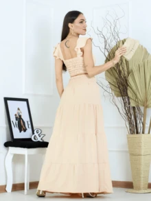 WOMEN'S LONG SKIRT+CROPPED TOP SET, SUPER COMFORTABLE - Màu be - Xem 2