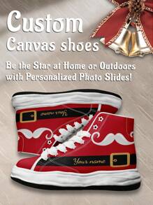 1 Pair Belt Christmas Gift Custom High Top Sneakers, Personalized Christmas Hat Name Sneakers, Custom Christmas Gift Thick Sole Sneakers, Personalized Santa High Top Canvas Shoes, Santa Hat Name Sneakers, Personalized Sneakers For Women And Men, Personalized Sports And Casual Shoes, Christmas Gift For Mom/Dad/Her/Him/Girlfriend/Boyfriend/Wife/Husband/Friend - White - View 4