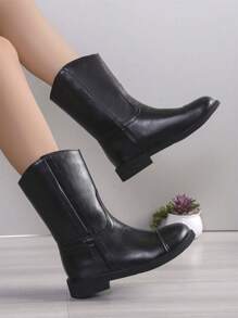 新品女士时尚休闲短踝靴，百搭黑色鞋子 - 黑色 - 查看 1