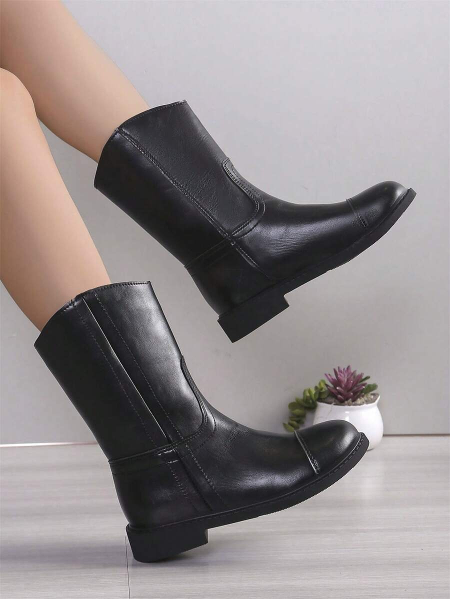 新品女士时尚休闲短踝靴，百搭黑色鞋子 - 黑色 - 查看 1