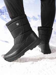 男士冬季百搭厚底保暖内衬情侣踝靴户外徒步雪地靴防水防滑保暖 - 黑色 - 查看 3