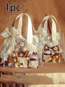 1/5个装透明PVC菊花印花礼品包装袋，便携式透明手提礼品包装袋，适合婚礼伴娘，可爱的雏菊图案提手，婚礼礼品手提袋，促销，小型企业用品，购物袋，节日派对手提袋，生日派对礼品袋，手工手提袋，返校情人节