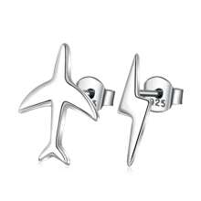 925 Sterling Silver Fashionable Exquisite Plane & Lightning Bolt Earrings, Versatile And Hypoallergenic