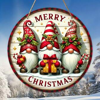 1 件异想天开的圣诞快乐小矮人木制挂牌 - 充满活力的节日圆形墙壁艺术，适用于家庭和花园装饰 - 多功能农舍厨房花环装饰，适合室内使用，节日小矮人庭院标志，季节性家居装饰，质朴的木制标志，手工制作的装饰品