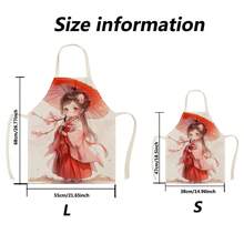 1PC Tạp dề vải lanh họa tiết 3D hình cô gái cổ điển dễ thương dưới chiếc ô dành cho người nấu ăn tại nhà, mặc nhà bếp và những người đam mê nấu ăn - Nhiều màu - Xem 3