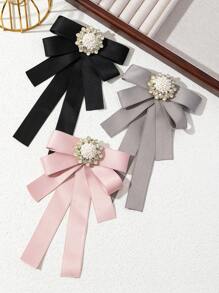 1 件优雅设计创意布艺丝带蝴蝶结珍珠向日葵水钻合金女士胸针，华丽珠宝翻领别针，适合日常佩戴，约会礼物 - 經典 - 查看 1