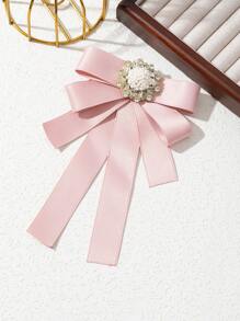 1 件优雅设计创意布艺丝带蝴蝶结珍珠向日葵水钻合金女士胸针，华丽珠宝翻领别针，适合日常佩戴，约会礼物 - 經典 - 查看 3