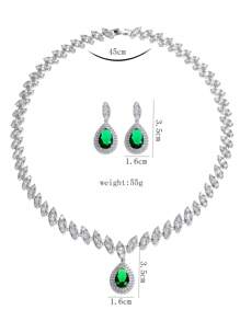 3 件/套方晶锆石项链耳环套装婚礼珠宝派对女士水滴节日饰品 - 水滴 - 查看 4