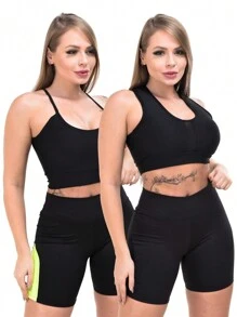 Kit Of 2 Women's Fitness Gym Shorts In Suplex With High Waistband – Perfect Fit For Workouts