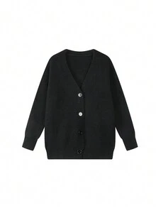 Knitted Cardigan Women Top, Loose Fit Casual Sweater Coat, Autumn/Winter - Black - View 6