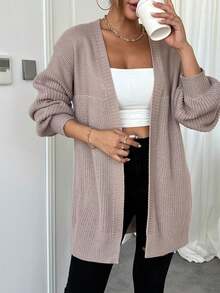 纯色开衫，休闲长袖毛衣，春/秋，女款 - 卡其色 - 查看 4