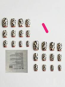 Bộ 24 móng tay giả vuông ngắn mới, bộ móng tay giả acrylic họa tiết da báo phong cách Châu Âu & Mỹ, 1 giũa móng, 1 gel pha lê, thích hợp cho tiệc tùng, sinh nhật, đám cưới cho bé gái & phụ nữ - Nhiều màu - Xem 3
