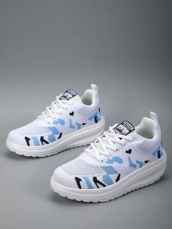 2024 Women's New Style White & Blue Athletic Sneakers With Anti-Slip Sole, Fashion Sports Casual Shoes