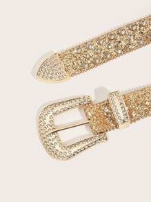 1pc Women's Western Rhinestone Cowgirl Belt, Y2K Style, Suitable For Everyday, Party, And Gathering Summer, School Fall, Autumn, Halloween - Gold - View 4