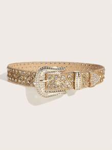 1pc Women's Western Rhinestone Cowgirl Belt, Y2K Style, Suitable For Everyday, Party, And Gathering Summer, School Fall, Autumn, Halloween - Gold - View 2