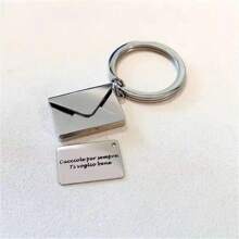 Custom Personalized Text Stainless Steel Envelope Men's Gold And Silver Key Chain, Laser Engraved Engraved Auto Parts Urn Key Chain, Open Envelope Pendant Key Chain, Valentine's Day Christmas Thanksgiving Gift, Wedding Couple Anniversary Gift - Silver - View 3