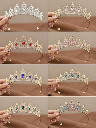 1pc Elegant Charming Princess/Queen Style Bridal Crown Headpiece, Luxurious Wedding Hair Accessory, Classic Festival Tiara, Glamorous Rhinestone Baroque Crown, Perfect For Girls Birthday Party, Wedding, Photography Props, Stage Performance