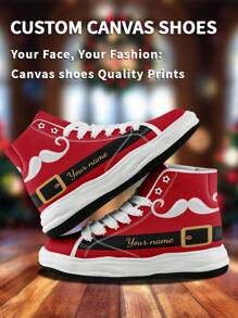 1 Pair Belt Christmas Gift Custom High Top Sneakers, Personalized Christmas Hat Name Sneakers, Custom Christmas Gift Thick Sole Sneakers, Personalized Santa High Top Canvas Shoes, Santa Hat Name Sneakers, Personalized Sneakers For Women And Men, Personalized Sports And Casual Shoes, Christmas Gift For Mom/Dad/Her/Him/Girlfriend/Boyfriend/Wife/Husband/Friend - White - View 2