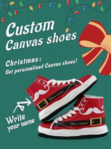 1 Pair Belt Christmas Gift Custom High Top Sneakers, Personalized Christmas Hat Name Sneakers, Custom Christmas Gift Thick Sole Sneakers, Personalized Santa High Top Canvas Shoes, Santa Hat Name Sneakers, Personalized Sneakers For Women And Men, Personalized Sports And Casual Shoes, Christmas Gift For Mom/Dad/Her/Him/Girlfriend/Boyfriend/Wife/Husband/Friend - White - View 1