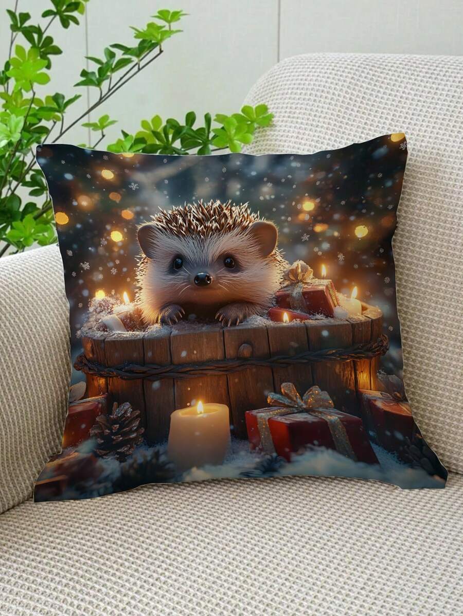 1 件可爱兔子、刺猬、北极熊图案抱枕套（无枕芯），柔软毛绒单面印花装饰靠垫套，适用于卧室、客厅、沙发、派对 - 彩色 - 查看 1