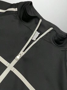 Mens Stripe Tape Zip Up Jacket And  Jogger Set Co-Ord Long Sleeve Two-Piece Set - 黑色 - 查看 2