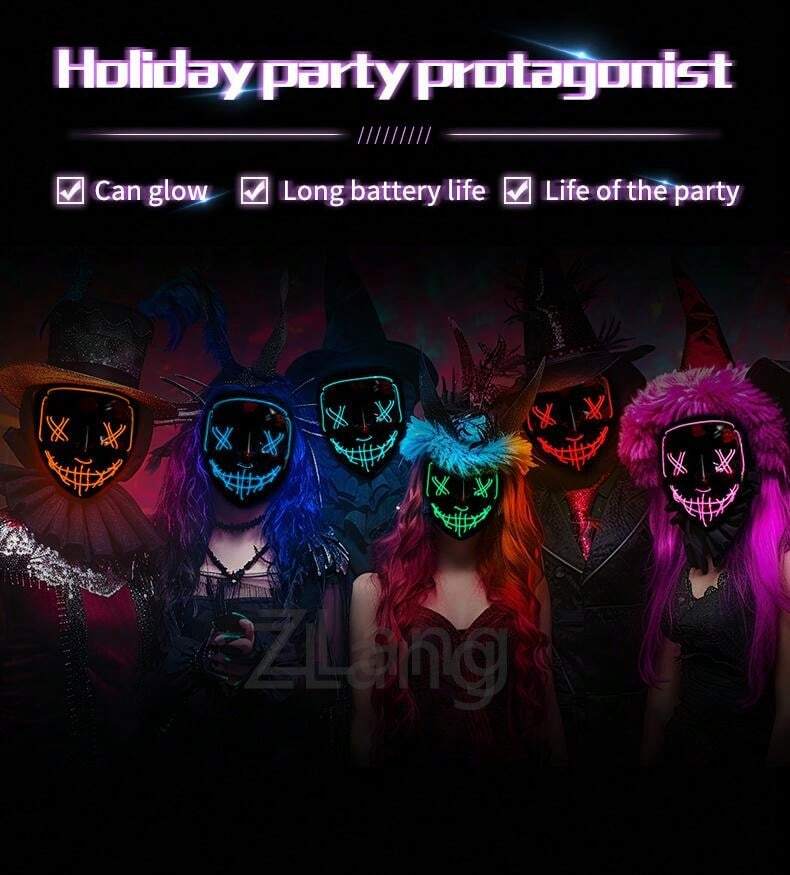 1pc LED Luminous Face Mask, Neon Light Up Horror Mask For Halloween