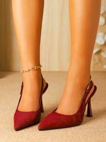 女士尖头高跟鞋，带装饰扣和踝带 - 紅色 - 查看 5