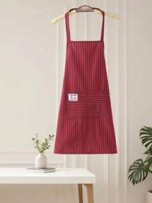 Delantal de atar al cuello a rayas con 2 bolsillos prácticos, lavable a máquina, apto para chefs, jardineros, entusiastas de la cocción y el asado para uso diario