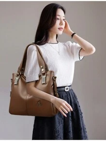 KAIDIFEINIROO Brand 女款單肩包 高品質奢華手提包 女款設計師 PU 皮革斜挎包 - 棕色 - 查看 6