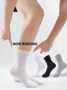3 Pairs Of Diabetic Crew Socks Non-Binding, Men's And Women's Loose Socks, Wide Top Socks, Breathable, Moisture Absorption, Fall - Multicolor - View 2