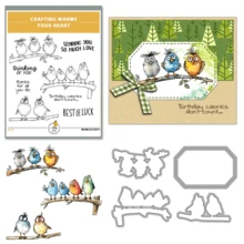 MangoCraft 可爱有趣的胖鸟切割模具和透明印章套装，适用于 DIY 剪贴簿、贺卡装饰、金属模切和硅胶印章，适用于相册和纸工艺品 - 無色 - 查看 4