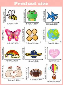 60 件随机卡通图案布贴，可爱卡通风格熨烫/缝纫补丁适用于衣服、包、鞋、帽子等。 - 彩色 - 查看 3
