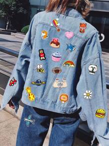 60 件随机卡通图案布贴，可爱卡通风格熨烫/缝纫补丁适用于衣服、包、鞋、帽子等。 - 彩色 - 查看 6