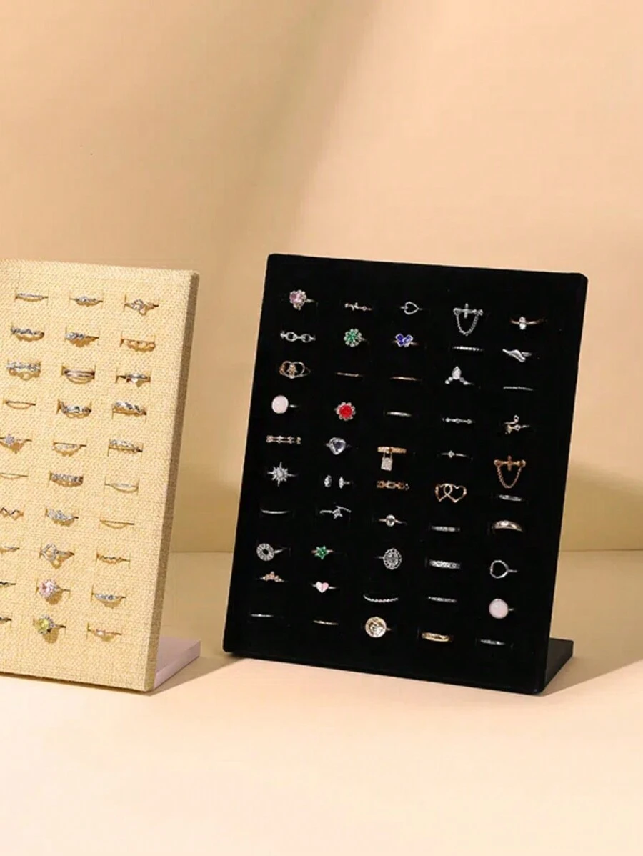 50 槽天鹅绒垂直戒指架展示架，珠宝收纳架耳环耳钉展示架 - 彩色 - 查看 1