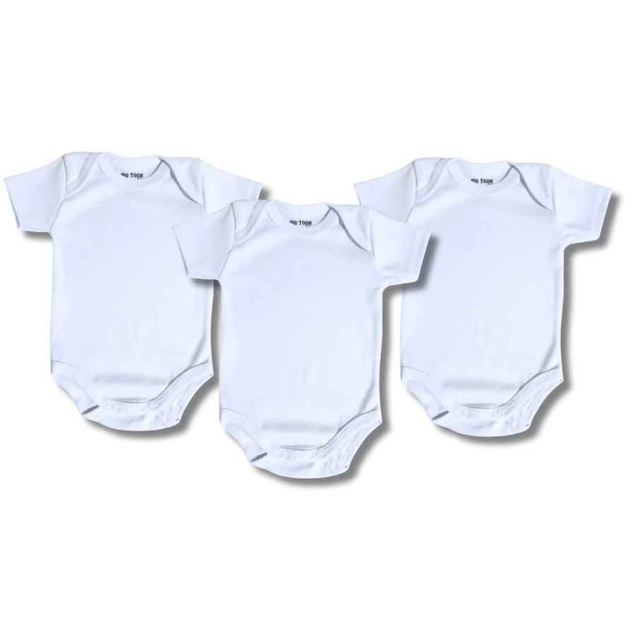 Kit 3 Plain Short Sleeve Bodysuits For Baby Boys And Girls S M L - trắng - Xem 1