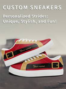 1 paire de Baskets basse personnalisées pour Noël, cadeaux de fêtes. Baskets à motif de Noël personnalisé avec nom, chaussures basses personnalisées pour la saison des fêtes. Baskets uniques personnalisées avec nom, chaussures de Noël sur-mesure pour lui et elle. Chaussures de sport et de loisir personnalisées, cadeau de Noël idéal pour maman/papa/elle/lui/petite amie/petit ami/épouse/époux/ami(e). - Blanc - Voir 3