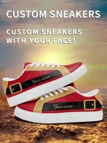1 paire de Baskets basse personnalisées pour Noël, cadeaux de fêtes. Baskets à motif de Noël personnalisé avec nom, chaussures basses personnalisées pour la saison des fêtes. Baskets uniques personnalisées avec nom, chaussures de Noël sur-mesure pour lui et elle. Chaussures de sport et de loisir personnalisées, cadeau de Noël idéal pour maman/papa/elle/lui/petite amie/petit ami/épouse/époux/ami(e). - Blanc - Voir 5